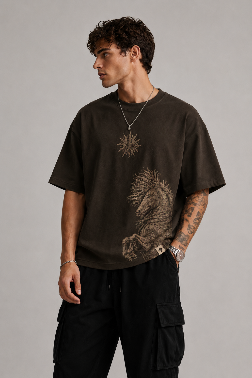 Equestrian Sun Regular Brown T-Shirt