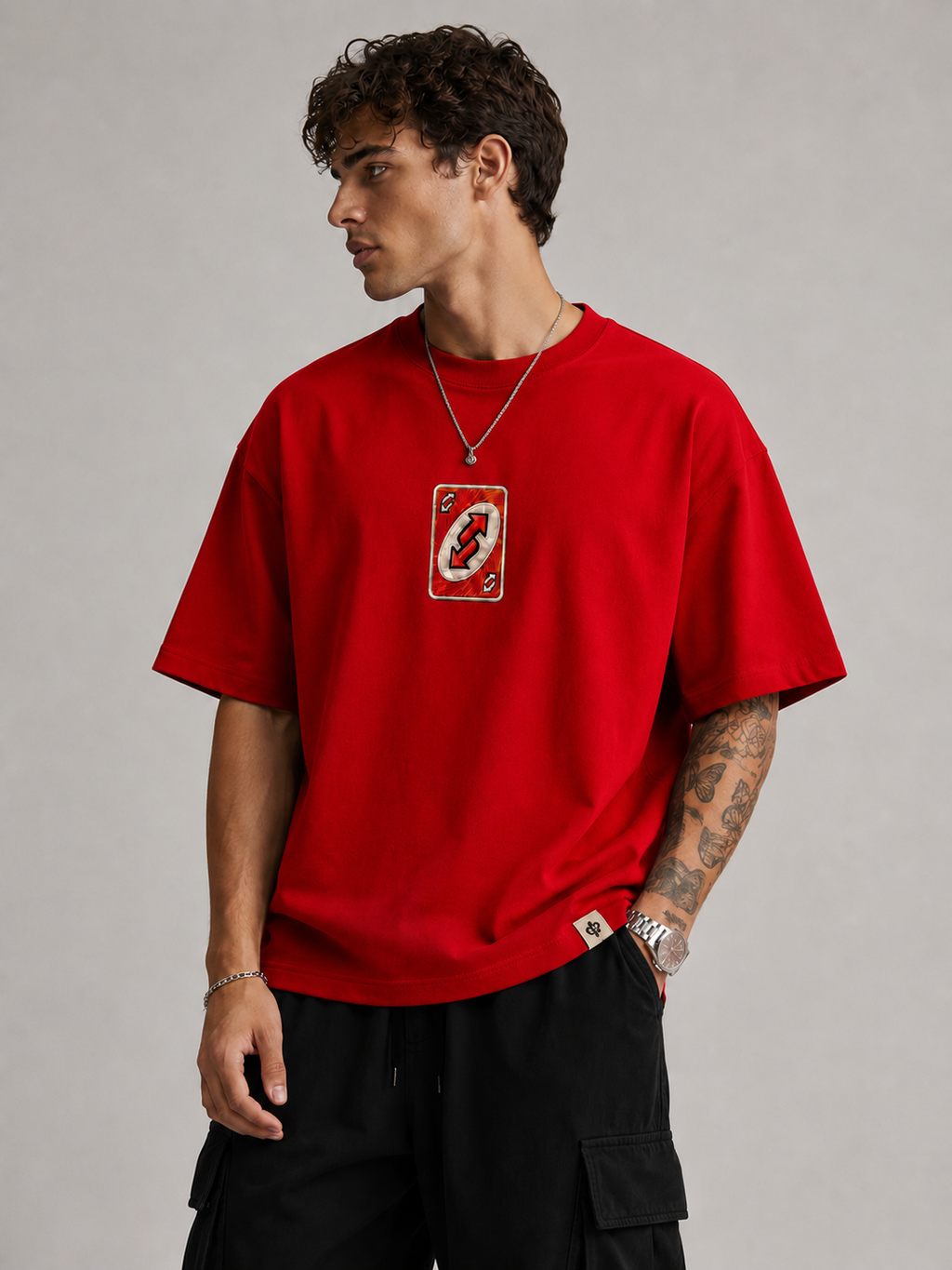 Red Uno Reverse Embroidered Regular T-Shirt