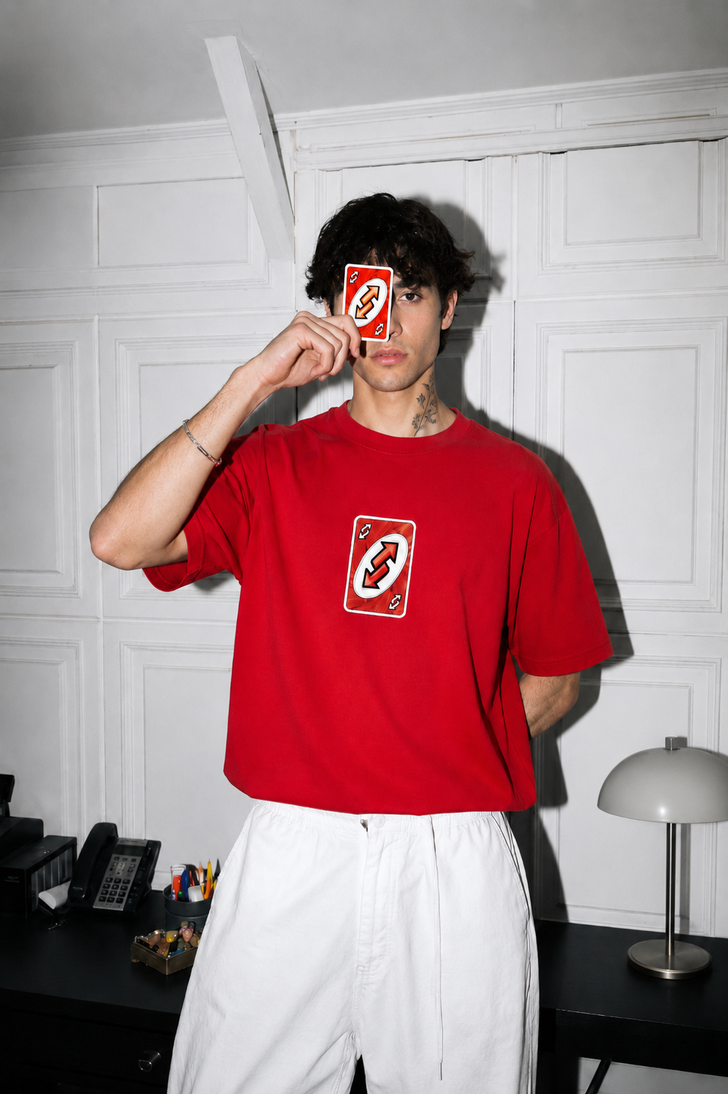 Red Uno Reverse Embroidered Regular T-Shirt