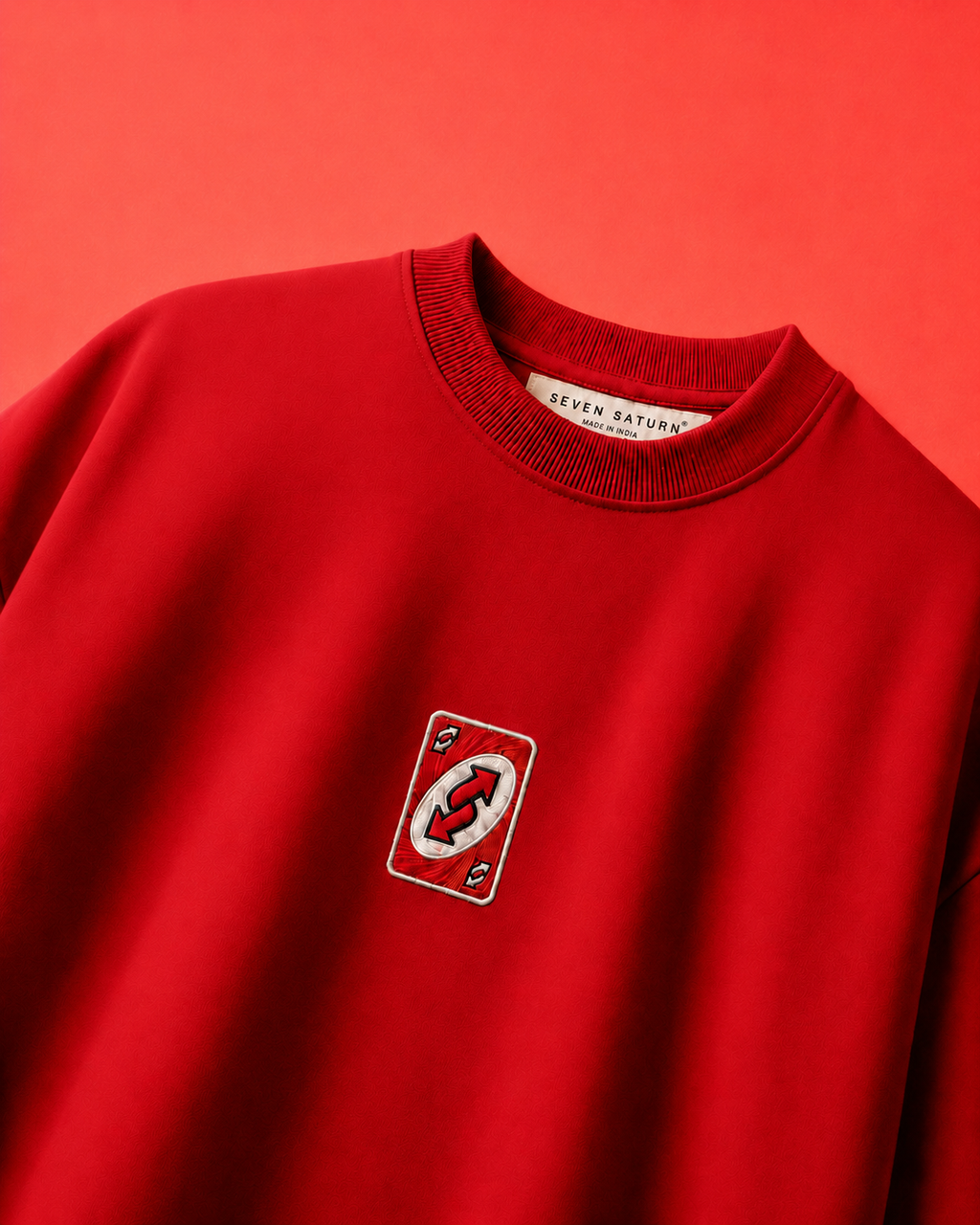 Red Uno Reverse Embroidered Regular T-Shirt