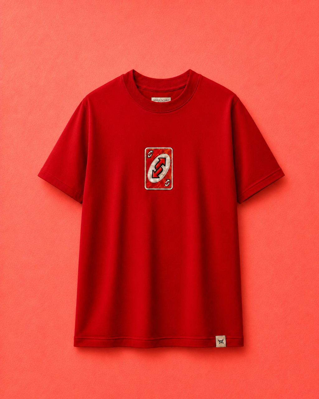 Red Uno Reverse Embroidered Regular T-Shirt